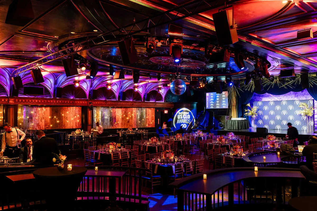 Ballroom set for an industry awards gala