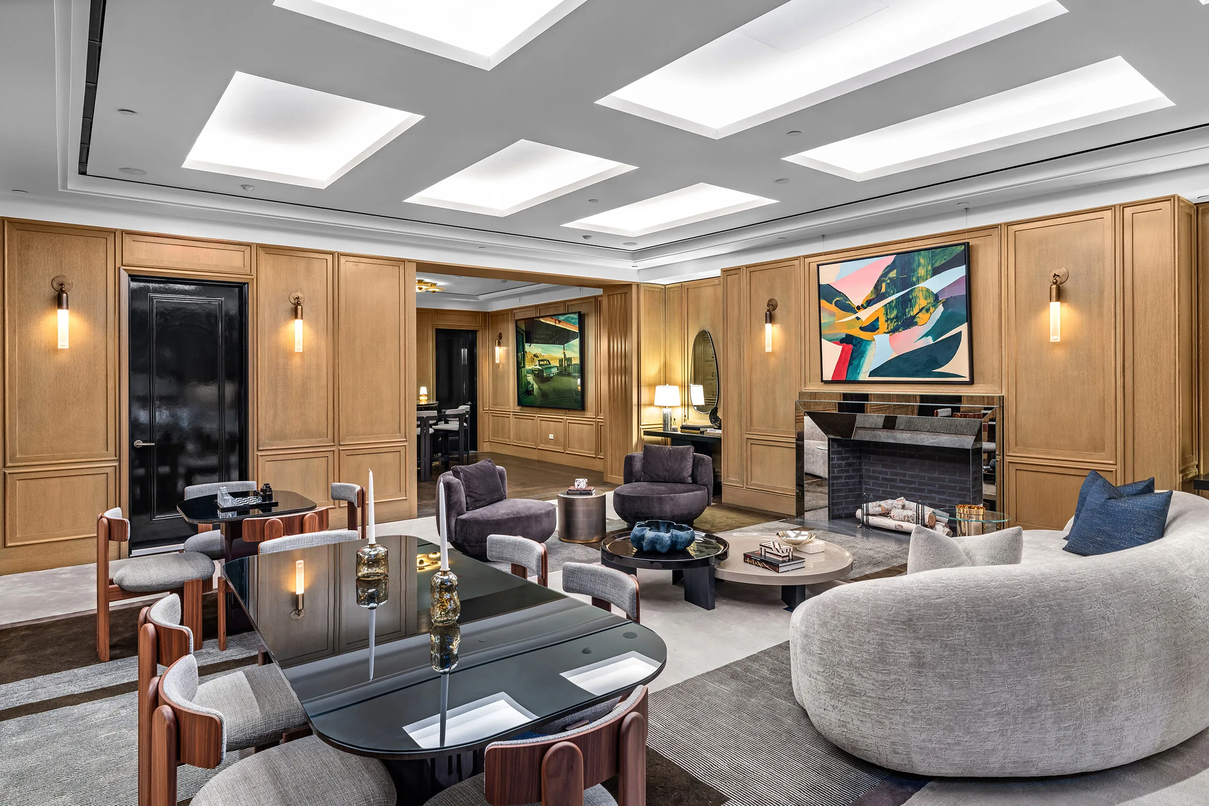 Amenity lounge at Sixteen Fifth Avenue photographed for Madison Realty Capital